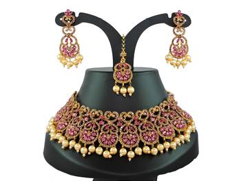 Pink designer function wear ad necklace set 1