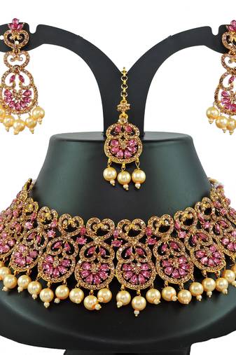 Pink designer function wear ad necklace set