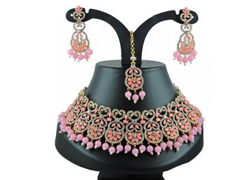 Pink designer function wear ad necklace set 1