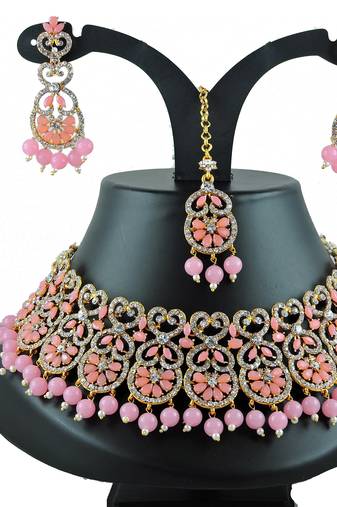 Pink designer function wear ad necklace set