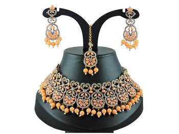 Orange designer function wear ad necklace set 1