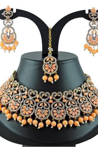 Orange designer function wear ad necklace set