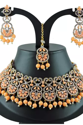 Orange designer function wear ad necklace set