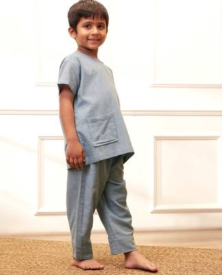  aqua traditional yoga kurta with trouser - short sleeve cotton ethnic set with patch pocket 4