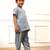 Boy's aqua traditional yoga kurta with trouser - short sleeve cotton ethnic set with patch pocket