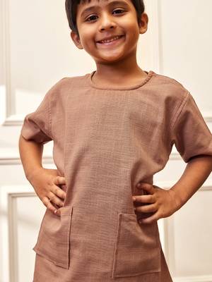  rose pink traditional yoga kurta with trouser - short sleeve cotton ethnic set with patch pocket 2