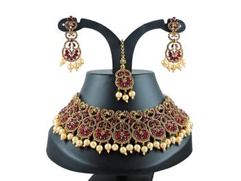 Maroon designer function wear ad necklace set 1