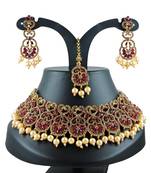 Maroon designer function wear ad necklace set