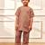 Boy's rose pink traditional yoga kurta with trouser - short sleeve cotton ethnic set with patch pocket