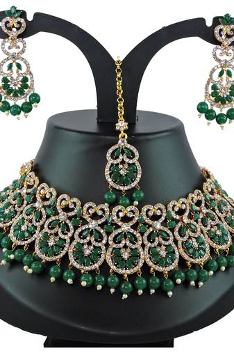Green designer function wear ad necklace set