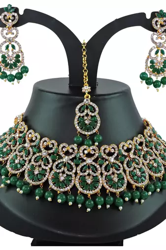 Green designer function wear ad necklace set