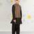 Boy's black cotton nehru jacket kurta set - floral print summer ethnic wear (size 31-35)