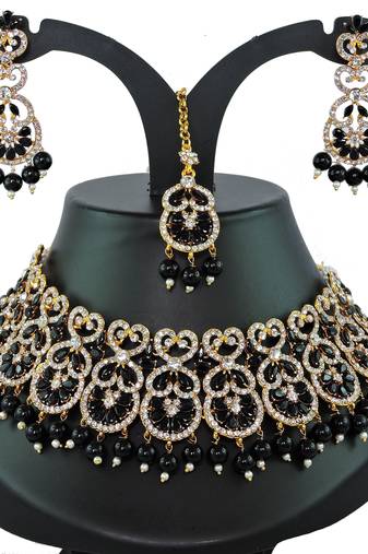 Black designer function wear ad necklace set