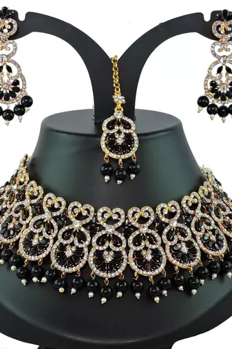 Black designer function wear ad necklace set
