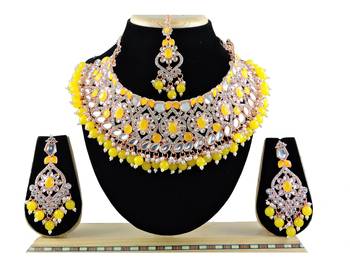 Yellow designer function wear ad necklace set 1