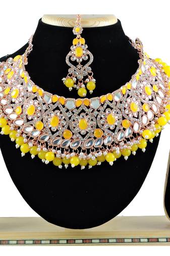 Yellow designer function wear ad necklace set