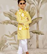  cotton nehru jacket set - yellow raksha bandhan traditional ethnic wear with embroidery (ages 2-12)