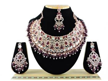 Maroon designer function wear ad necklace set 1