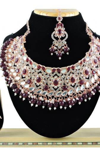 Maroon designer function wear ad necklace set