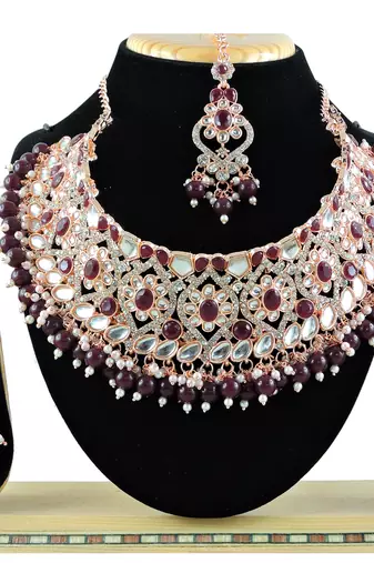 Maroon designer function wear ad necklace set