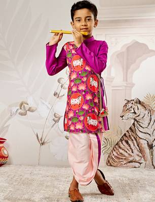  purple muslin kurta dhoti set - krishna janmashtami outfit traditional festive ethnic wear (size 22-30) 1