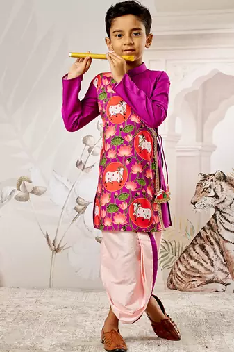 Boy's purple muslin kurta dhoti set - krishna janmashtami outfit traditional festive ethnic wear (size 22-30)