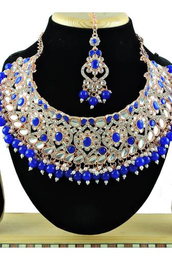 Blue designer function wear ad necklace set