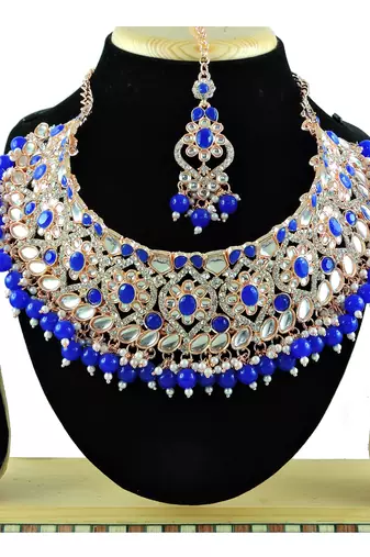 Blue designer function wear ad necklace set