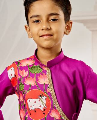  purple muslin kurta dhoti set - krishna janmashtami outfit traditional festive ethnic wear (size 22-30) 2