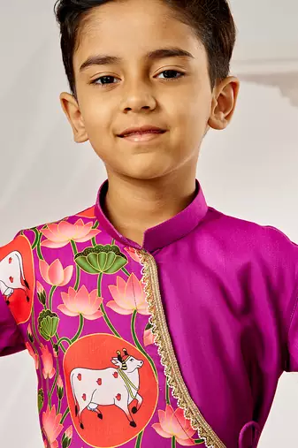  purple muslin kurta dhoti set - krishna janmashtami outfit traditional festive ethnic wear (size 22-30)
