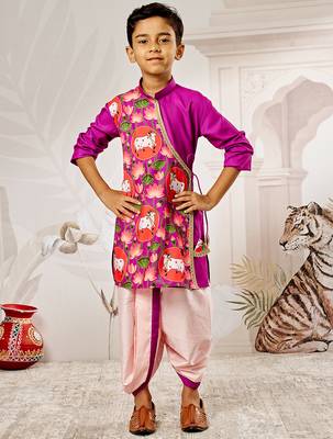  purple muslin kurta dhoti set - krishna janmashtami outfit traditional festive ethnic wear (size 22-30) 3