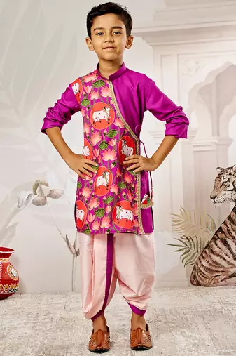  purple muslin kurta dhoti set - krishna janmashtami outfit traditional festive ethnic wear (size 22-30)