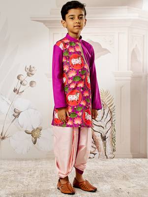  purple muslin kurta dhoti set - krishna janmashtami outfit traditional festive ethnic wear (size 22-30) 4