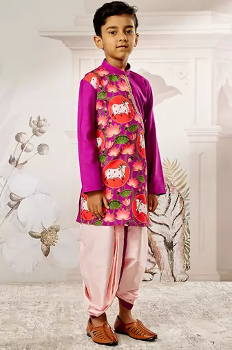  purple muslin kurta dhoti set - krishna janmashtami outfit traditional festive ethnic wear (size 22-30)