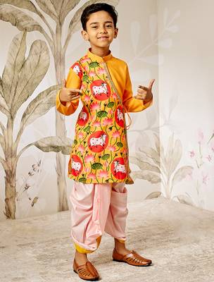  mustard muslin kurta dhoti set - traditional krishna festival dress janmashtami ethnic wear (size 22-30) 1