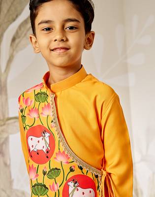  mustard muslin kurta dhoti set - traditional krishna festival dress janmashtami ethnic wear (size 22-30) 2