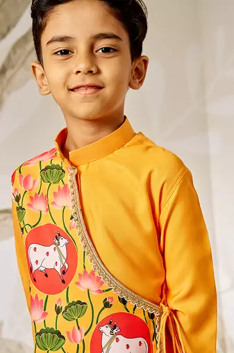  mustard muslin kurta dhoti set - traditional krishna festival dress janmashtami ethnic wear (size 22-30)