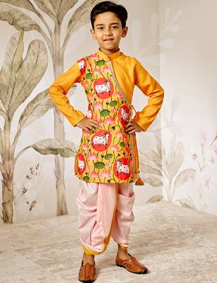  mustard muslin kurta dhoti set - traditional krishna festival dress janmashtami ethnic wear (size 22-30) 3