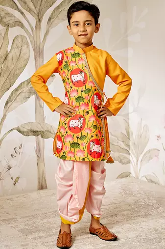  mustard muslin kurta dhoti set - traditional krishna festival dress janmashtami ethnic wear (size 22-30)