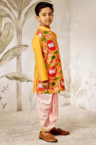  mustard muslin kurta dhoti set - traditional krishna festival dress janmashtami ethnic wear (size 22-30)