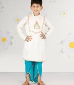  white silk kurta dhoti set - traditional festive wear with thread embroidery (ages 2-8)