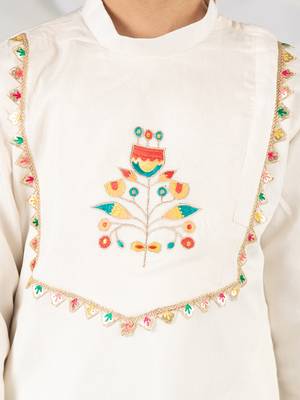  white silk kurta dhoti set - traditional festive wear with thread embroidery (ages 2-8) 3