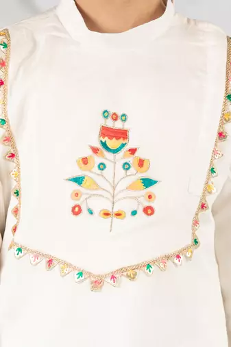  white silk kurta dhoti set - traditional festive wear with thread embroidery (ages 2-8)