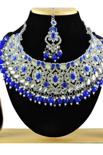 Blue designer function wear ad necklace set