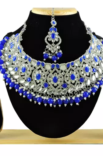 Blue designer function wear ad necklace set