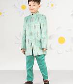  mint green velvet boy indowestern set