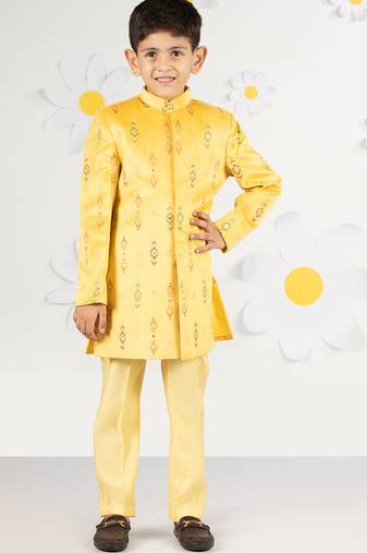 Boy's mustard velvet indo-western set - premium festive wear with thread embroidery (ages 2-8)