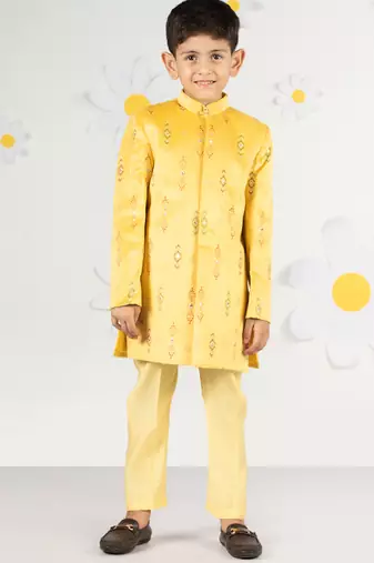  mustard velvet indowestern set