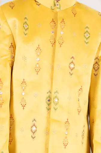  mustard velvet indowestern set
