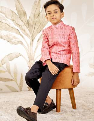  silk blend jodhpuri - pink raksha bandhan traditional ethnic wear with mirror work (ages 2-12) 1